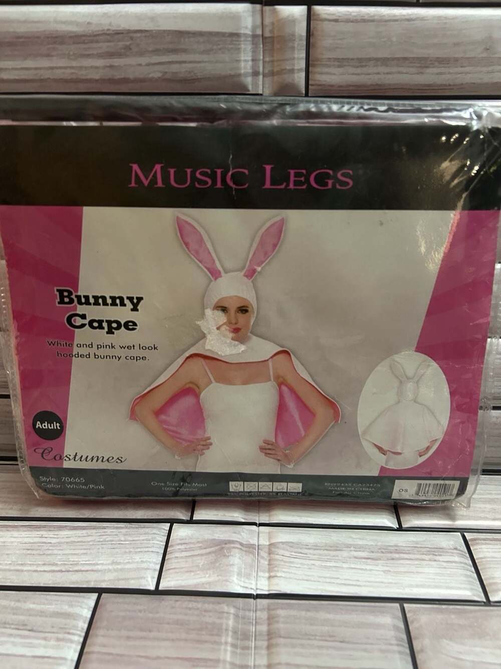 Music Legs Bunny Cape White and Pink Wet Look Hooded Bunny Cape Costume 70665